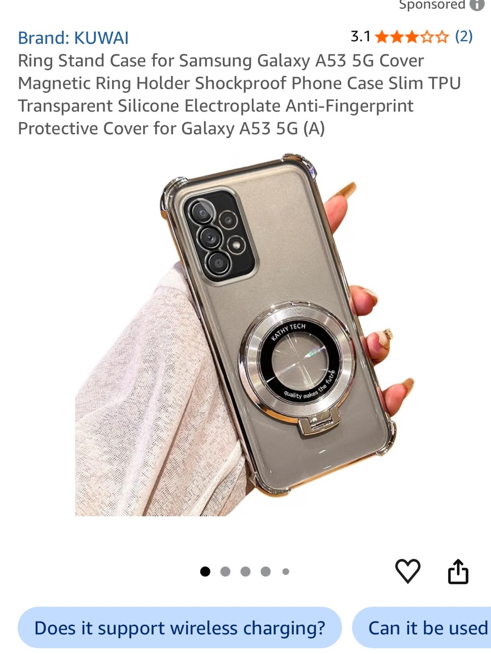 Kuwaii Transparent Gold Ring Stand Case for Samsung Galaxy A53 5G
